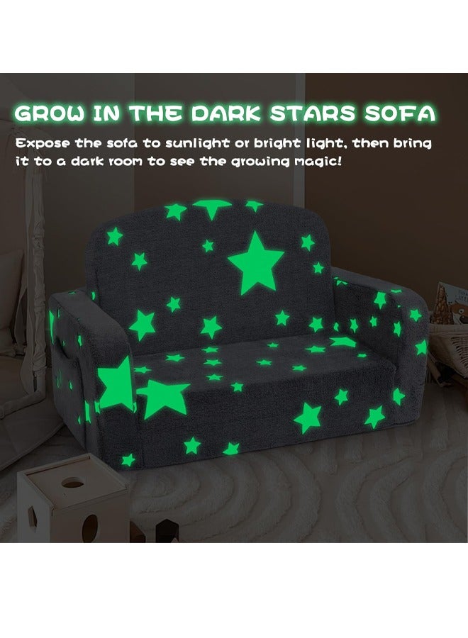 Generic Extra Wide Kids Couch, 2-in-1 Soft Toddler Couch with Blanket, Glow in The Dark, Comfy Toddler Chair with Cloud Pillow, Convertible Sofa to Lounger, Star  - Image 4