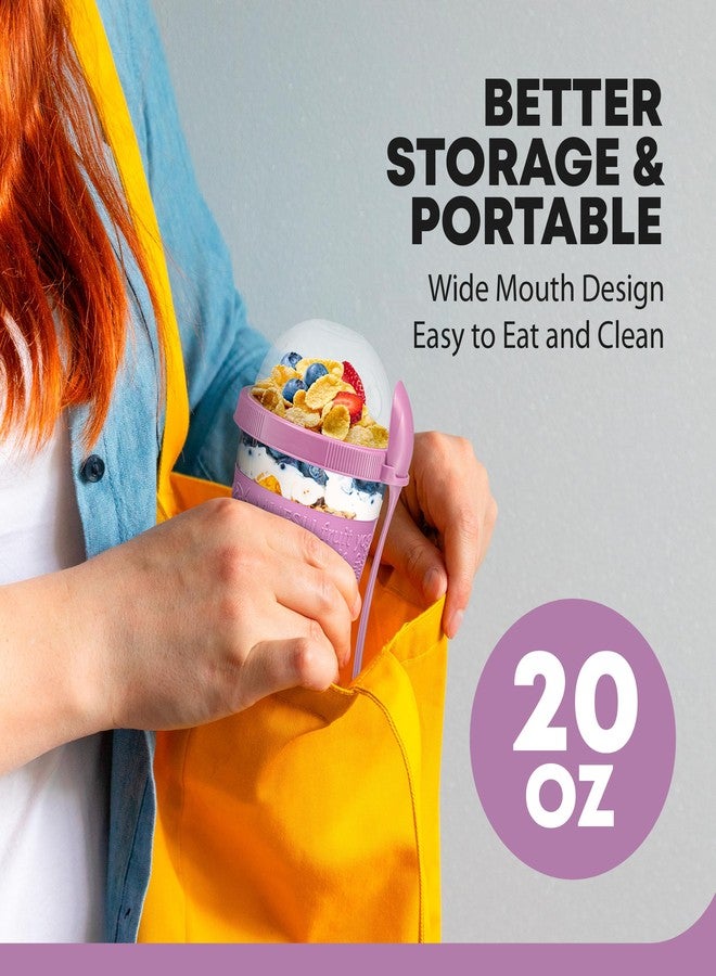 Tribello 4 Pack - On the Go Yogurt Parfait Cups with Lids, Topping Compartment & Spoon, Yogurt/Parfait Cups for Breakfast Meal Prep, Reusable Leak Proof Yogurt Container - BPA Free - 20oz - Colorfull - Image 3