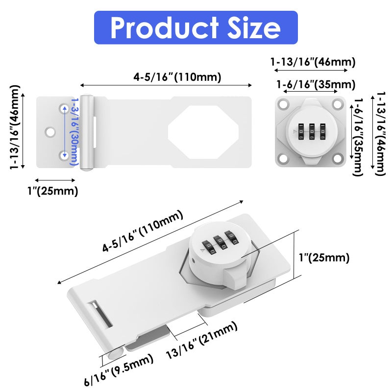 YogePote Mechanical Password Rotary Hasp Locks  Cabinet Locks With Combination  Door Security Gate Locks For Small Doors  Cabinets  Barn Door  Bathroom  Outdoor  Closet  Fence (White) - Image 5