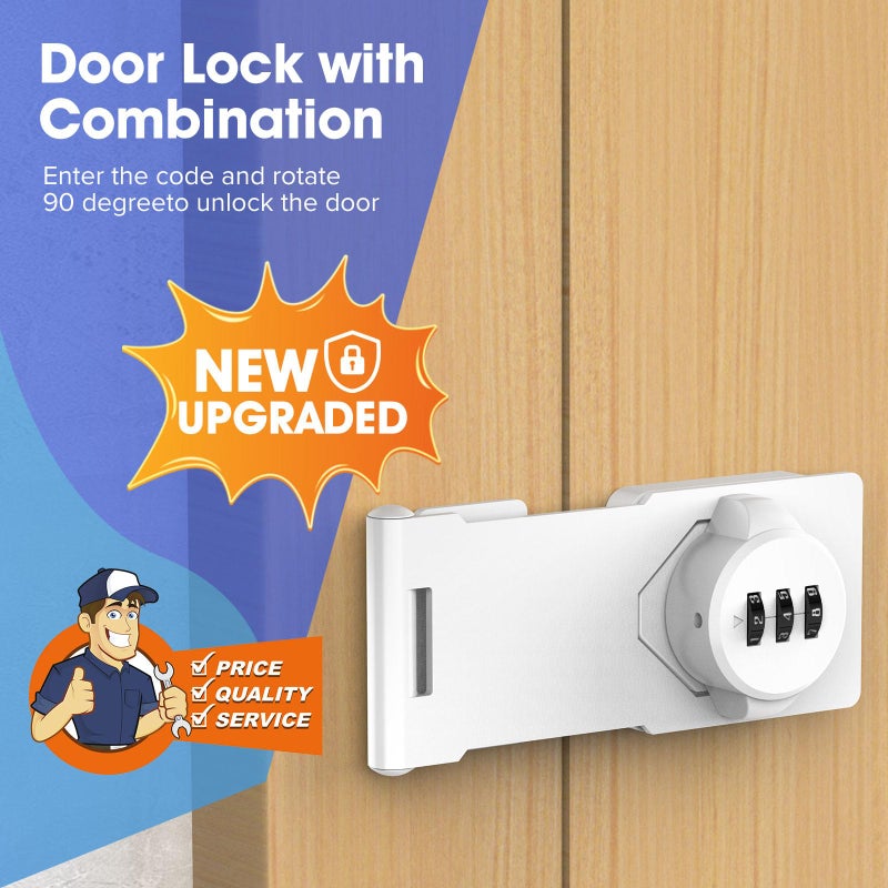 YogePote Mechanical Password Rotary Hasp Locks  Cabinet Locks With Combination  Door Security Gate Locks For Small Doors  Cabinets  Barn Door  Bathroom  Outdoor  Closet  Fence (White) - Image 2