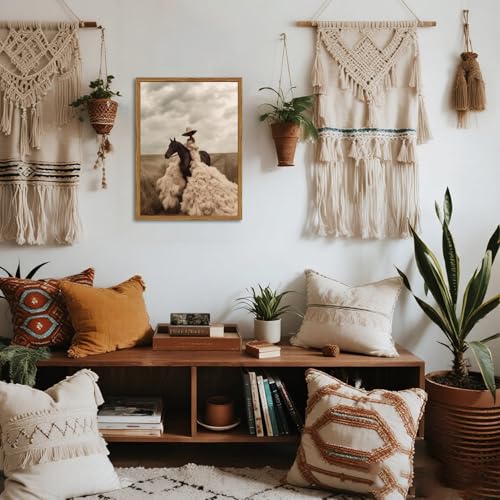 yulihaz Western Cowgirl Riding Horse Wall Art Vintage Black Girl Rodeo Wall Decor Painting, African American Woman Southwest Poster Canvas Prints for Living Room Bedroom 12x16 inch Wood Framed - Image 4