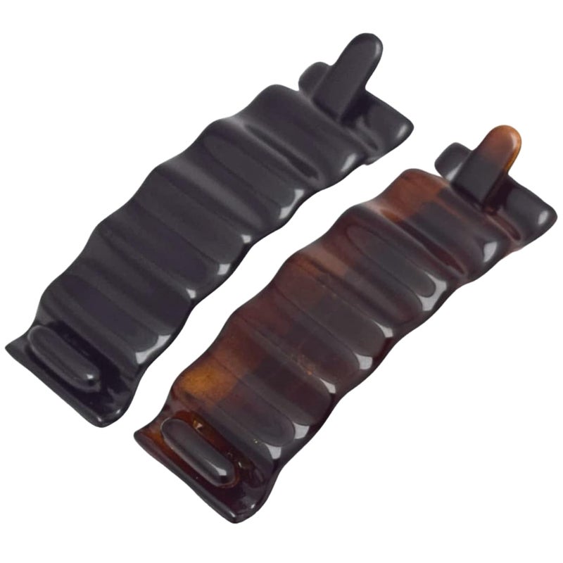 Parcelona French Crinkled Tortoise Shell and Black 3 Hair Clip MetalFree Celluloid Acetate Barrette for Fine to Medium Hair NonSlip Durable Women Hair Accessories 2 Pcs
