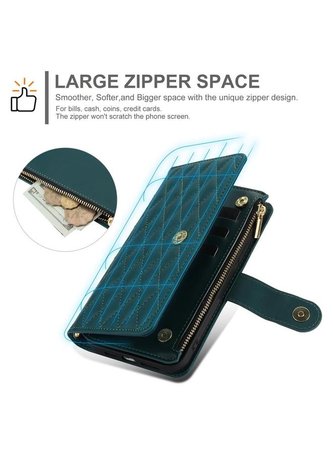 S-TOP Case For Samsung Galaxy A26 5G YM016 Rhombic Zipper Card Wallet Leather Phone Case with Lanyard - Image 3