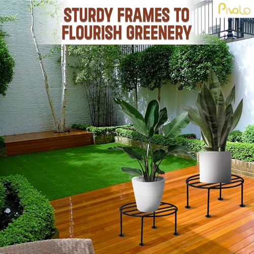 Pivalo Round Plant Stand Galvanised Metal Gamla Support Corner Rack Display Shelf Indoor & Outdoor Flower Pot Holder for Planters Home Garden Balcony Decoration (Pack of 4, Black) - Image 5