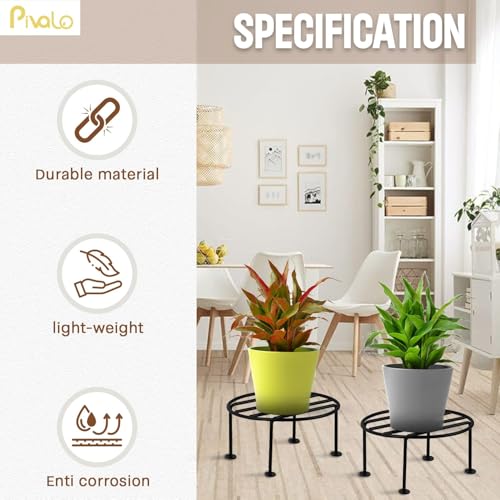 Pivalo Round Plant Stand Galvanised Metal Gamla Support Corner Rack Display Shelf Indoor & Outdoor Flower Pot Holder for Planters Home Garden Balcony Decoration (Pack of 4, Black) - Image 3