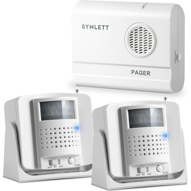 SYNLETT Bed Alarm Caregiver Pager with 2 Wireless Motion Sensors Alarm Indoor Fall Prevention for Elderly Monitoring Seniors Dementia Patients Seniors Home Door Chime - Image 1