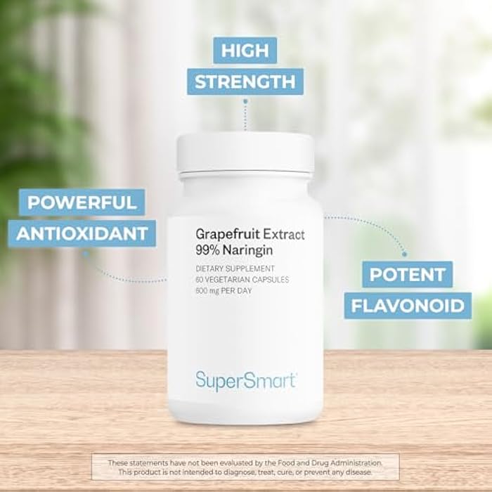Supersmart - Grapefruit Extract 600mg per Day (99% Naringin) - High Potency GSE Supplement | Non-GMO & Gluten Free - 60 Vegetarian Capsules - Image 3