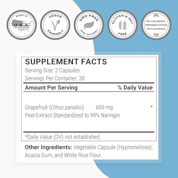 Supersmart - Grapefruit Extract 600mg per Day (99% Naringin) - High Potency GSE Supplement | Non-GMO & Gluten Free - 60 Vegetarian Capsules - Image 4
