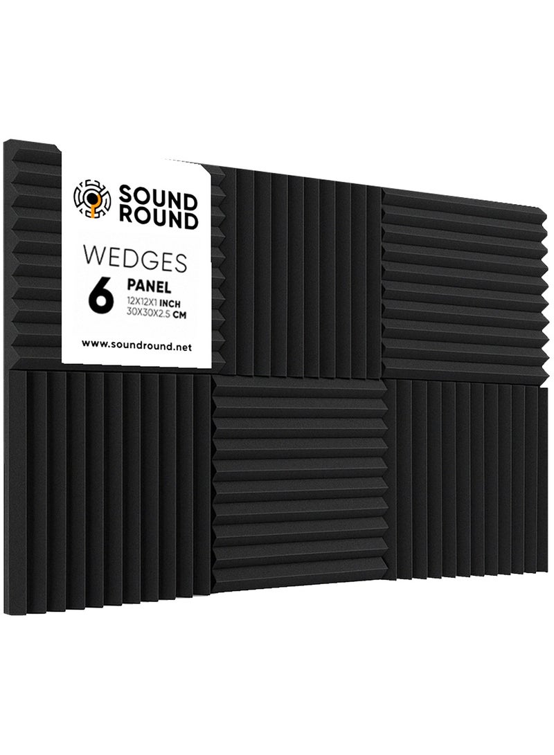 ساوند راوند ألواح الفوم الصوتي SoundRound مقاس 12×12×1 بوصة – عزل صوت احترافي بتصميم مضلع – للتحكم في الصدى ومعالجة السينما المنزلية – ألواح عالية الكثافة – 6 قطعة - لون رمادي غامق - Image 1