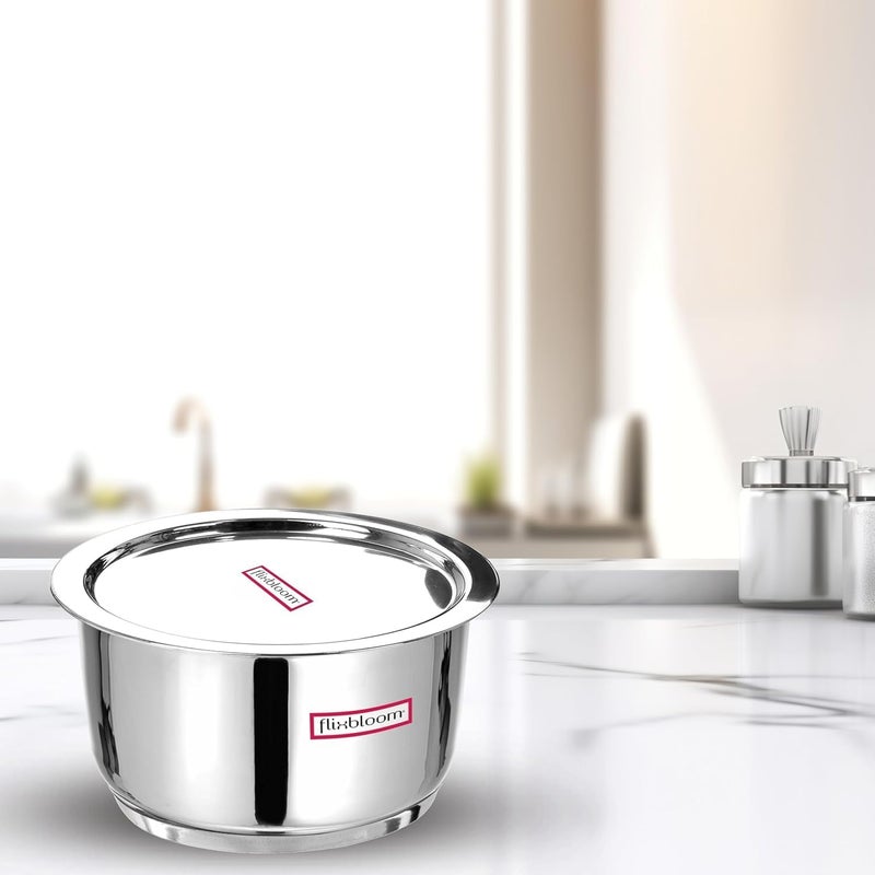 FLIXBLOOM Nodal 1 Litre Food Grade Stainless Steel with Triply Bottom Cookware | Induction Base | LPG Gas Friendly Kitchen Utensil Thick Gauge Tope/Patila/Bhagona for Cook & Serve with Lid - Image 4