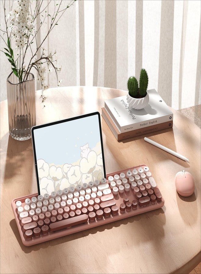 MPTOG Colorful Wireless Computer Keyboard and Mouse Combo with Phone Holder, Wrist Rest, Typewriter Keys, 2.4GHz Wireless, Full-Sized Optical Mouse for PC and Laptop(Peach Colorful) - Image 3