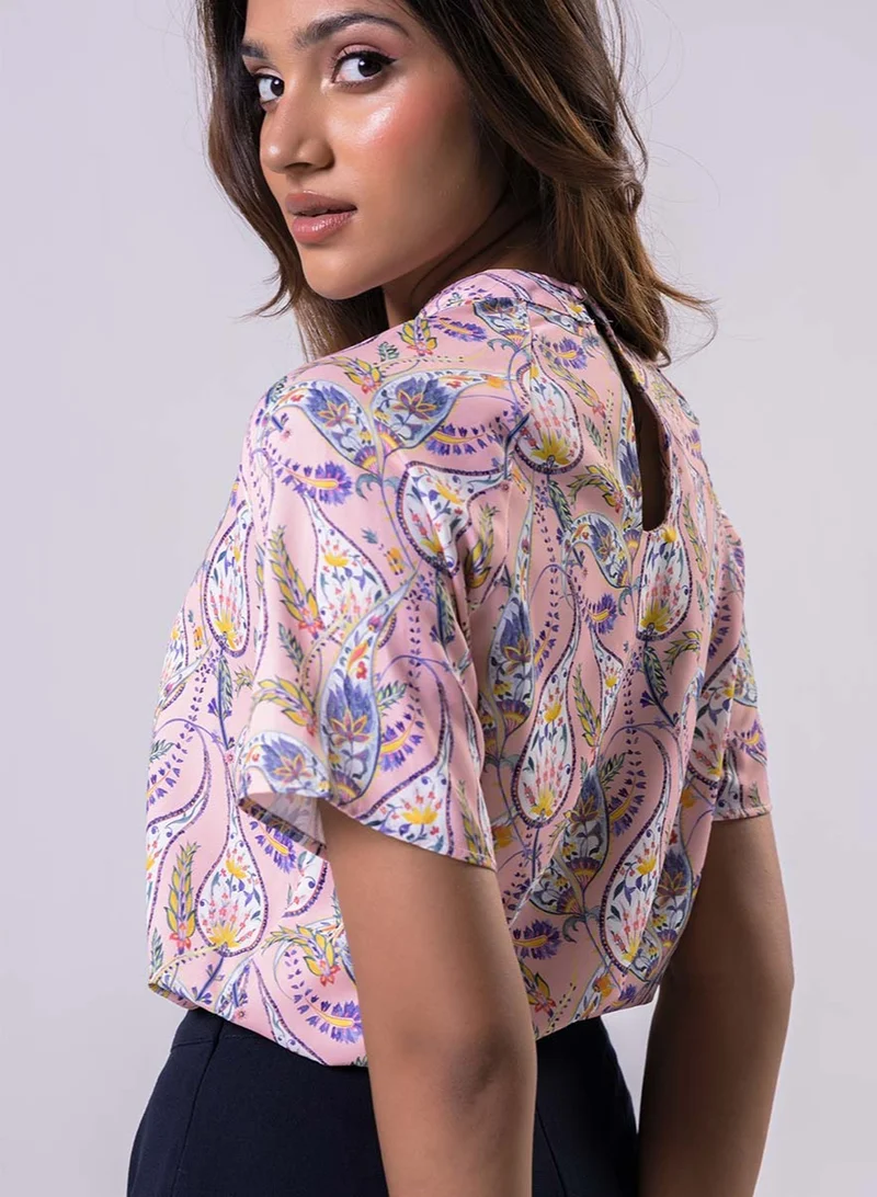 Raglan Sleeve Printed Pink Top