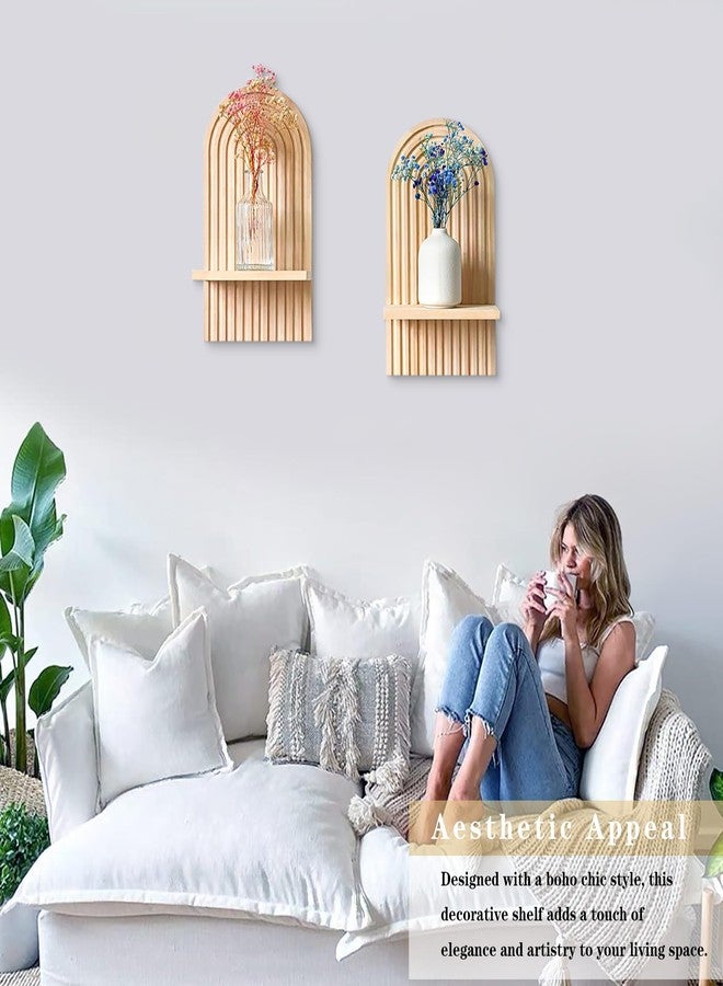 LIYAOLI Boho Shelves Bohemian Decorative Wall Shelves Boho Chic Wall Decor for Living room 2 Pieces 15 x 8.6 Inch Wooden Boho Shelf Decor Hanging Shelves for Wall Mounted Candle Holder - Image 2