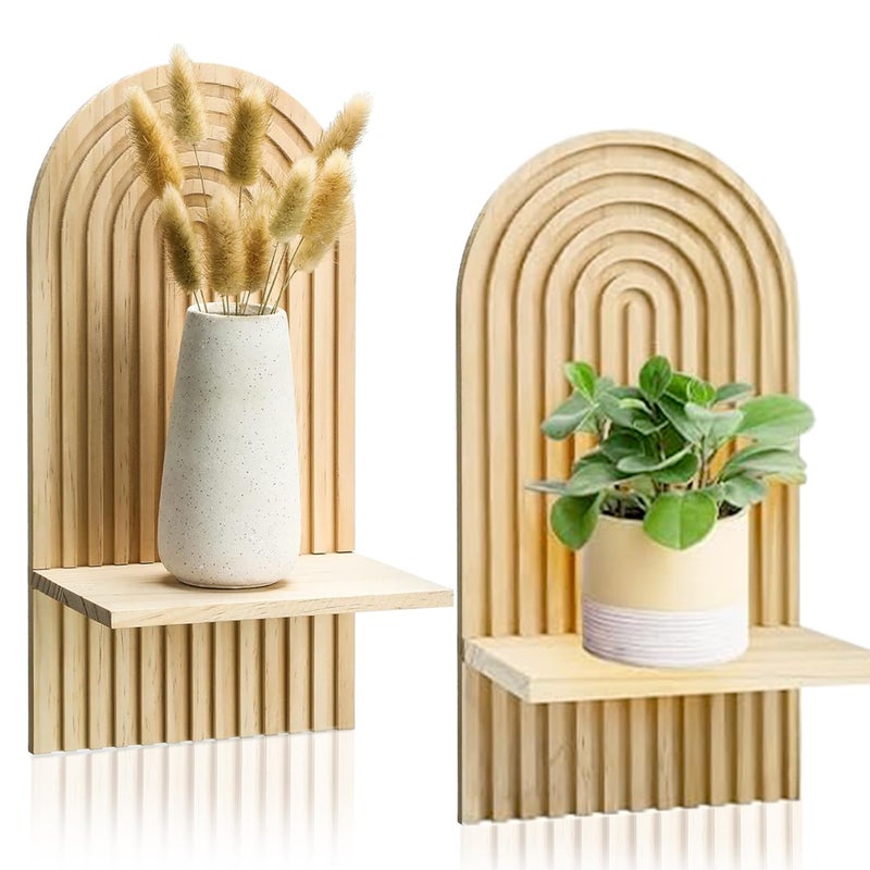 LIYAOLI Boho Shelves Bohemian Decorative Wall Shelves Boho Chic Wall Decor for Living room 2 Pieces 15 x 8.6 Inch Wooden Boho Shelf Decor Hanging Shelves for Wall Mounted Candle Holder - Image 1