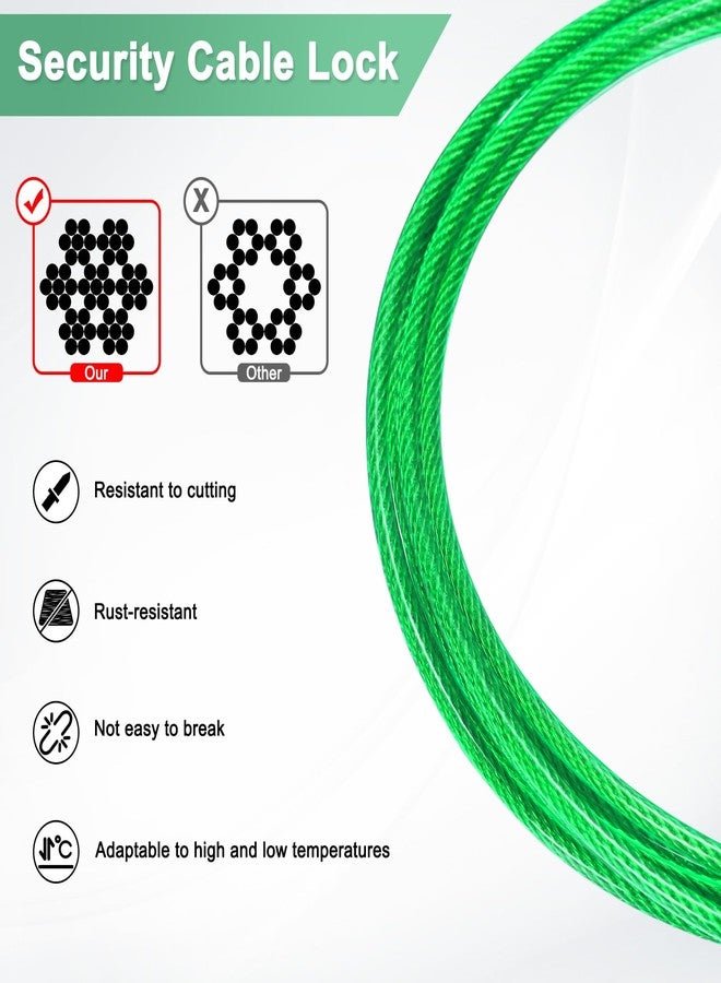 M METERXITY 2-Pack Security Cable Lock, 6.56FT PVC Coated Steel Luggage Lock Wire Rope with Double Loop for Outdoor Travel/Gate/Bike, Cut-Resistant Braided Steel Cable [Green] - Image 2