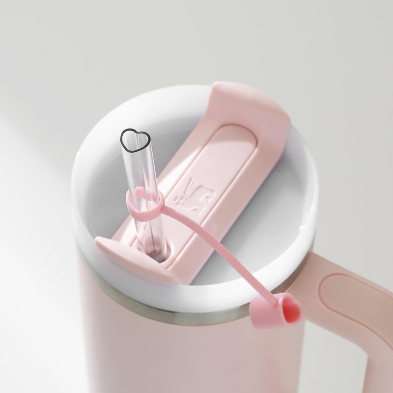 The best MOON 12 Inch Reusable Plastic Heart Straws for Stanley Cup 40 oz & 30 oz Tumbler Accessories Cute Clear Extra Long Replacement straw 4-Pack with brush Valentines Galentines day Gifts - Image 2