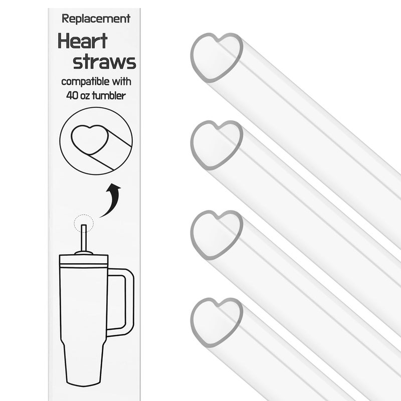 The best MOON 12 Inch Reusable Plastic Heart Straws for Stanley Cup 40 oz & 30 oz Tumbler Accessories Cute Clear Extra Long Replacement straw 4-Pack with brush Valentines Galentines day Gifts - Image 1