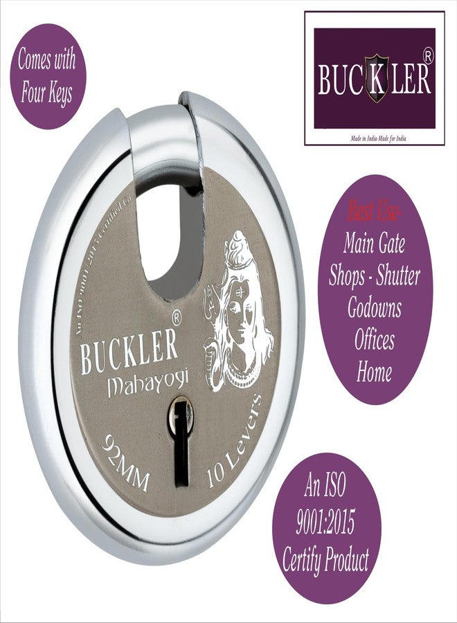 BUCKLER قفل باب من الفولاذ المقاوم للصدأ من BUCKLER للبوابة الرئيسية، قفل الباب، باب المتجر، الشاحنات، عالي الأمان بتصميم مقاوم للعوامل الجوية، 90 مم - قفل ذو 14 دبوسًا (92 مم - Mahayogi) - Image 3