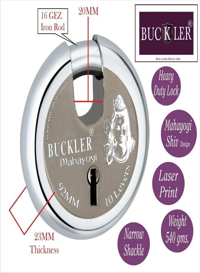 BUCKLER قفل باب من الفولاذ المقاوم للصدأ من BUCKLER للبوابة الرئيسية، قفل الباب، باب المتجر، الشاحنات، عالي الأمان بتصميم مقاوم للعوامل الجوية، 90 مم - قفل ذو 14 دبوسًا (92 مم - Mahayogi) - Image 2