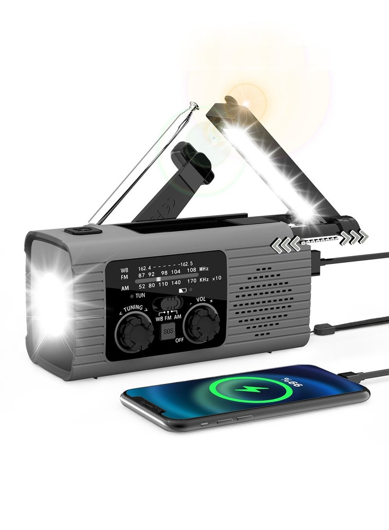 Arabest Emergency Radio Hand Crank Radio USB Charged Portable Power Bank with Solar Charging SOS Alarm AM/FM/NOAA Rdios 180° Rotate Reading Lamp LED Flashlight for Camping Home Outdoor Emergency - Image 1