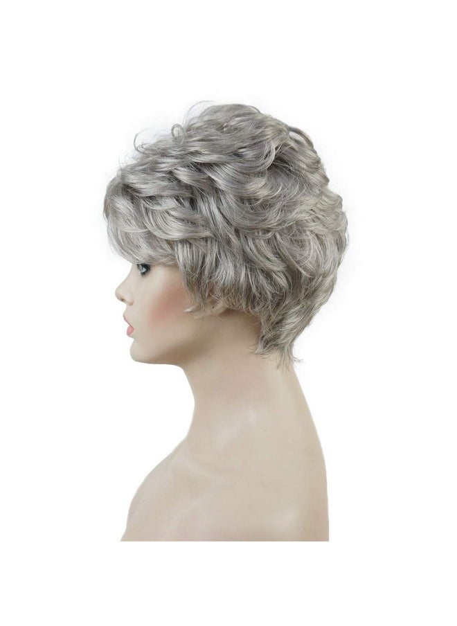 Aimole - Women'S Wigs Short Platinum Silver Gery Natural Wave Synthetic Capless Hair Full Wig(51 Silver Gray) - Image 1