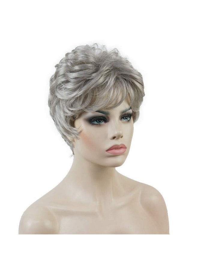 Aimole - Women'S Wigs Short Platinum Silver Gery Natural Wave Synthetic Capless Hair Full Wig(51 Silver Gray) - Image 1