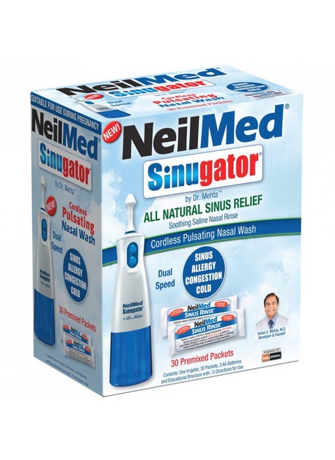 NeilMed Sinugator Cordless Pulsating Nasal Wash with 30 Premixed Packets
