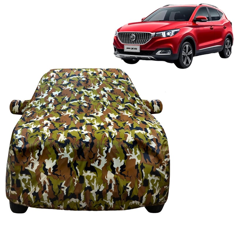 Vyas غطاء سيارة VYAS 100% مقاوم للماء لجسم MG ZS (2021-2025) مع جيب للمرايا حزام مزدوج الخياطة وقفل تثبيت مرن مزدوج، مادة متينة بتصميم تمويه مطبوع في الغابة - Image 1
