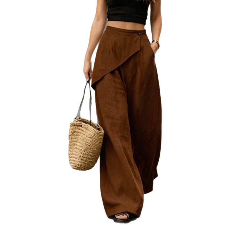 Women's Casual Solid Wide Leg Irregular Linen Blend Pants - Image 5