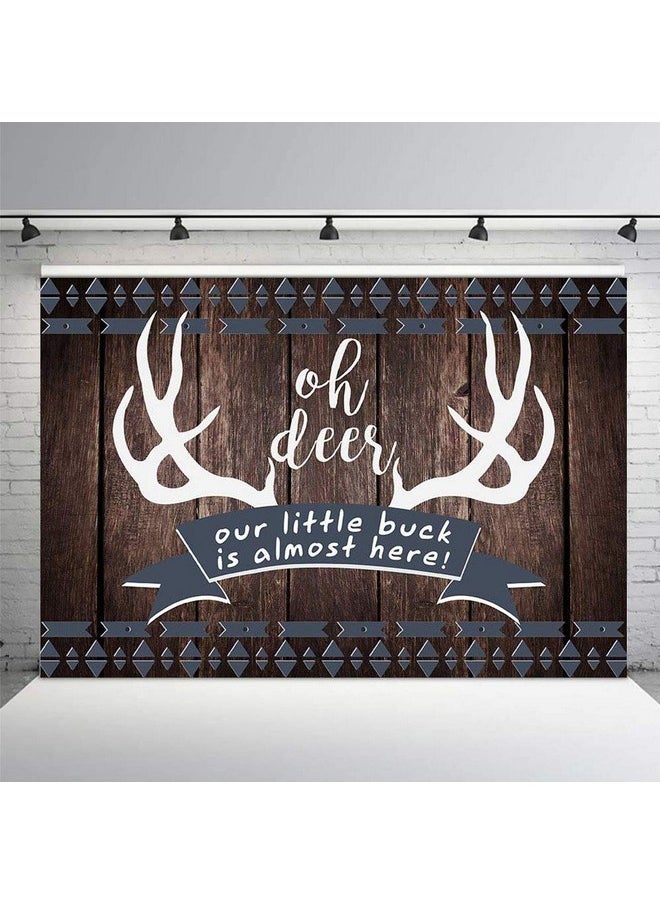 MEHOFOND 7X5Ft Rustic Oh Deer Baby Shower Background Props Wood It'S A Boy Buck On The Way Baby Shower Antlers Woodland Backdrop Party Decoration Photo Banner Supplies  - Image 5