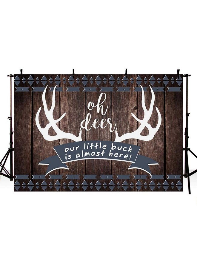 MEHOFOND 7X5Ft Rustic Oh Deer Baby Shower Background Props Wood It'S A Boy Buck On The Way Baby Shower Antlers Woodland Backdrop Party Decoration Photo Banner Supplies  - Image 1