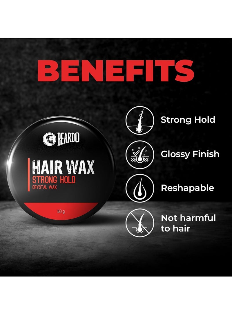 Beardo Stronghold Hair Wax For Men, 50 gm | Crystal Hair Wax with Aloe Vera & Castor Oil | Hair Wax Men | Hair Styling Wax for Glossy Finish & Shine | Strong Hold Hair Wax - Image 2