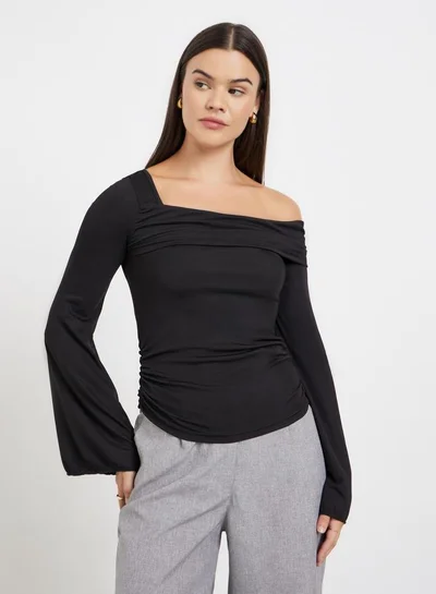 Styli Black Asymmetric Neck Knit Top