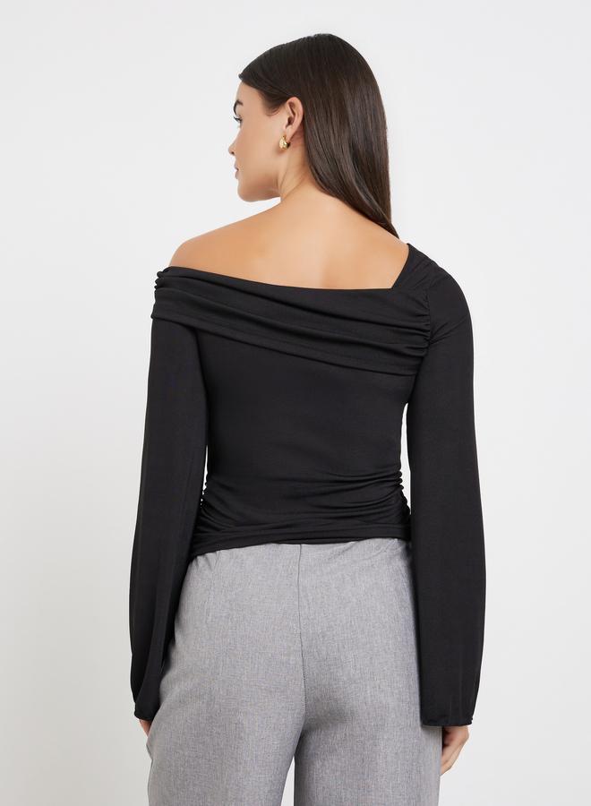 ستايلي بلوزة محبوكة بياقة غير متماثلة الطول - Image 5