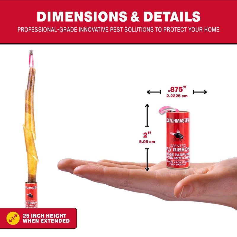 Catchmaster شريط صيد الذباب كاتشماستر 96 حزمة، مصائد الذباب والفواكه الداخلية والخارجية، شرائط لاصقة مميزة، شرائط معلقة للذباب، لفائف ورق حشرات معطرة، تحكم غير سام بالآفات في المنزل - Image 4