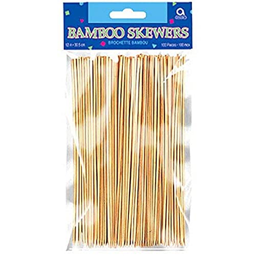 Amscan Extra-Long Brown Wooden Bamboo Skewers - 8" (100 Pcs) | Perfect For Grilling, BBQ, Kebabs & Parties - Image 2