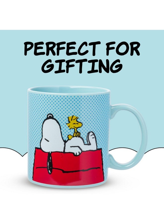 Silver Buffalo Peanuts Snoopy and Woodstock House Blue Dot Background Jumbo Ceramic Coffee Mug, 20 Ounces - Image 3