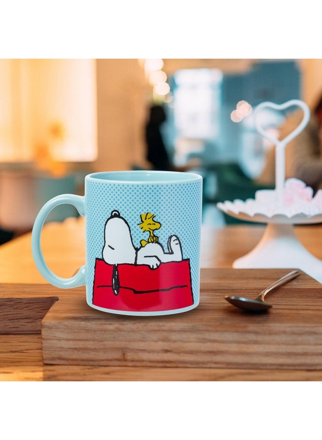 Silver Buffalo Peanuts Snoopy and Woodstock House Blue Dot Background Jumbo Ceramic Coffee Mug, 20 Ounces - Image 2