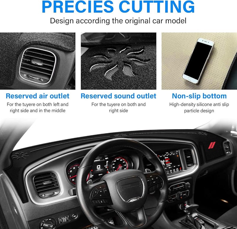 REMOCH Dash Cover for Dodge Charger Accessories 2011-2022 2023 Dashboard Cover Mat Sunshade No Glare UV Rays Protector Nonslip Interior Pad (Black) - Image 3