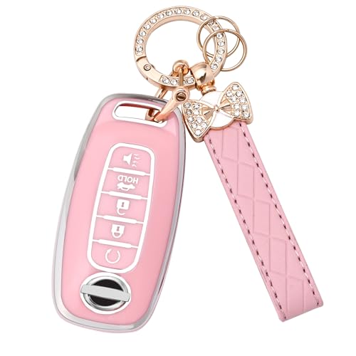 JAMCARI Key Fob Cover for Nissan - 5 Buttons Soft TPU Key Fob Case for 2023 2024 Pathfinder Rogue Versa kicks 2025 Sentra Patrol Armada Full Protection Smart Remote Key Shells (Pink) - Image 1