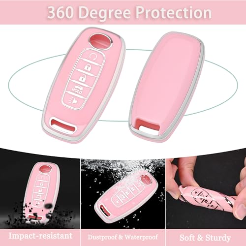 JAMCARI Key Fob Cover for Nissan - 5 Buttons Soft TPU Key Fob Case for 2023 2024 Pathfinder Rogue Versa kicks 2025 Sentra Patrol Armada Full Protection Smart Remote Key Shells (Pink) - Image 3