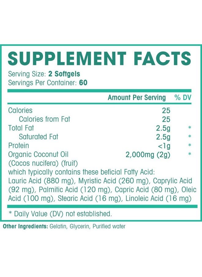 Natures Wellness Natures Wellness Organic Coconut Oil 2000mg - Healthy Skin, Nails, Hair Growth - Extra Virgin, Cold Pressed, Unrefined Non GMO - Rich in MCT MCFA - Support Brain Function  - Image 5