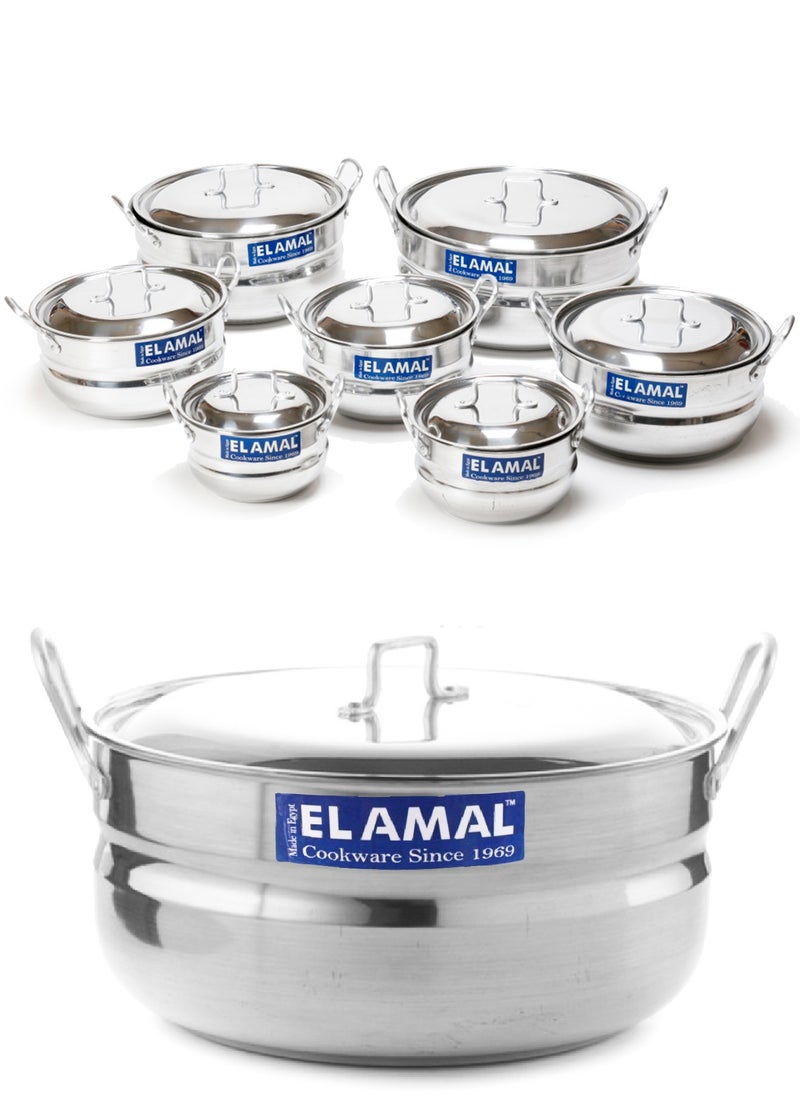ELAMAL - Elamal Aluminum Pots Set Consisting of 7 Pots With Two Handles, Egyptian Industry, Size 16/ 18 / 20 / 22 / 24 / 28 / 30 cm - Image 1