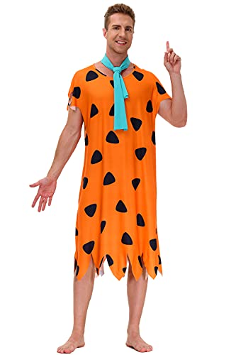 AOBUTE Halloween Mens Costume Adult Cavemen Couple Youth Boys Orange Frred Tunic M - Image 2
