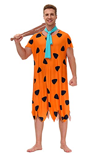AOBUTE Halloween Mens Costume Adult Cavemen Couple Youth Boys Orange Frred Tunic M - Image 5