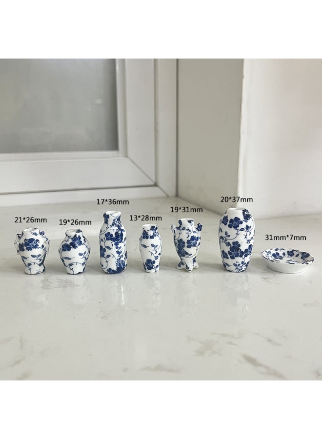 Rose Mini Ceramic Small Vase Doll House Pocket Miniature Bathroom Ornaments-Specifications:Blue Vine Vase - Image 1