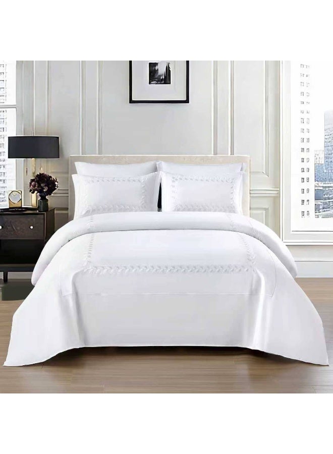 طقم لحاف مقاس كينج، 6 قطع، تصميم مطرز، لحاف مقاس 220x240 سم، شرشف مطاطي مقاس 200x200 سم، غطاء وسادة مقاس 50x75 سم