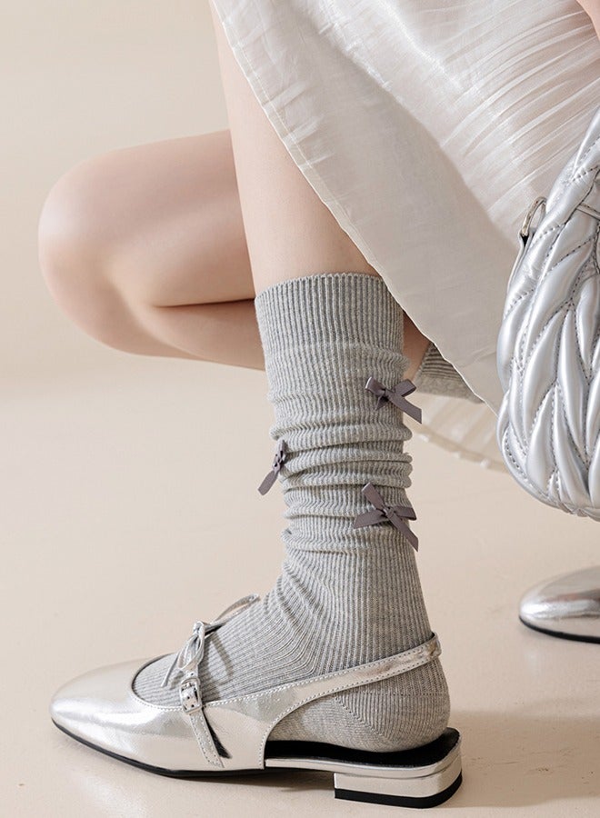 Women's Bow-knee High Socks Thin Socks High Stockings Outdoor Gray Pile Socks Calf Socks Long Tube Lolita JK Style - Image 3