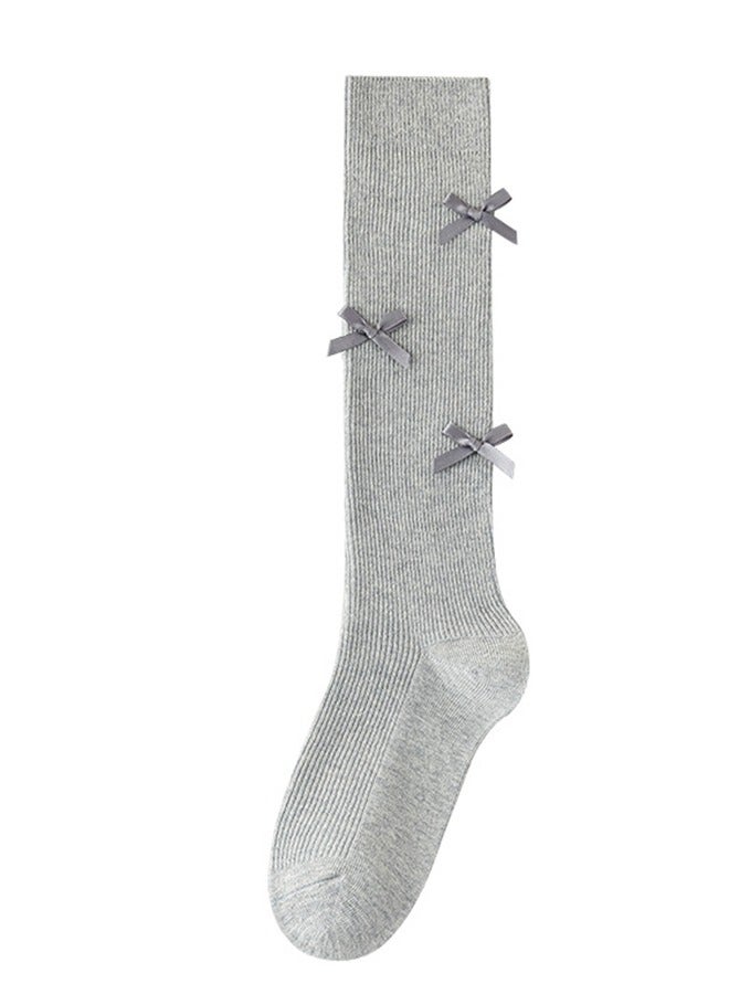 Women's Bow-knee High Socks Thin Socks High Stockings Outdoor Gray Pile Socks Calf Socks Long Tube Lolita JK Style - Image 4