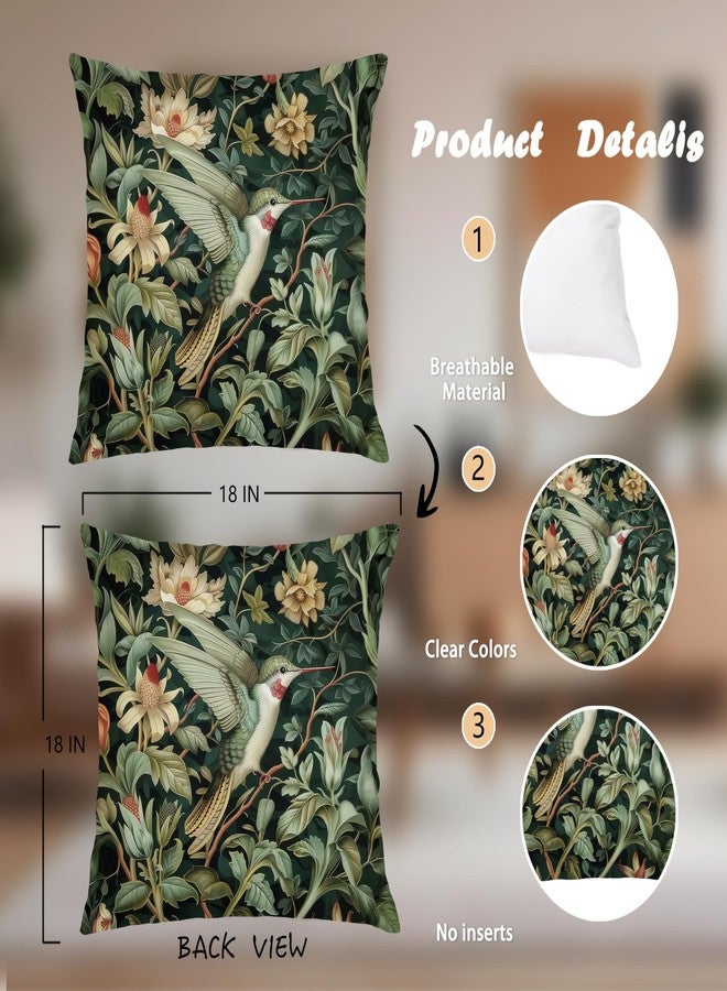 غطاء وسادة عتيق من نيبيل بتصميم طائر الطنان من ويليام موريس، مقاس 18×18 بوصة، لون أخضر ريفي، بنقشة طائر الطنان، وحيوانات، وزهور، ونباتات، أغطية وسائد مزخرفة لغرفة النوم وغرفة المعيشة - Image 2